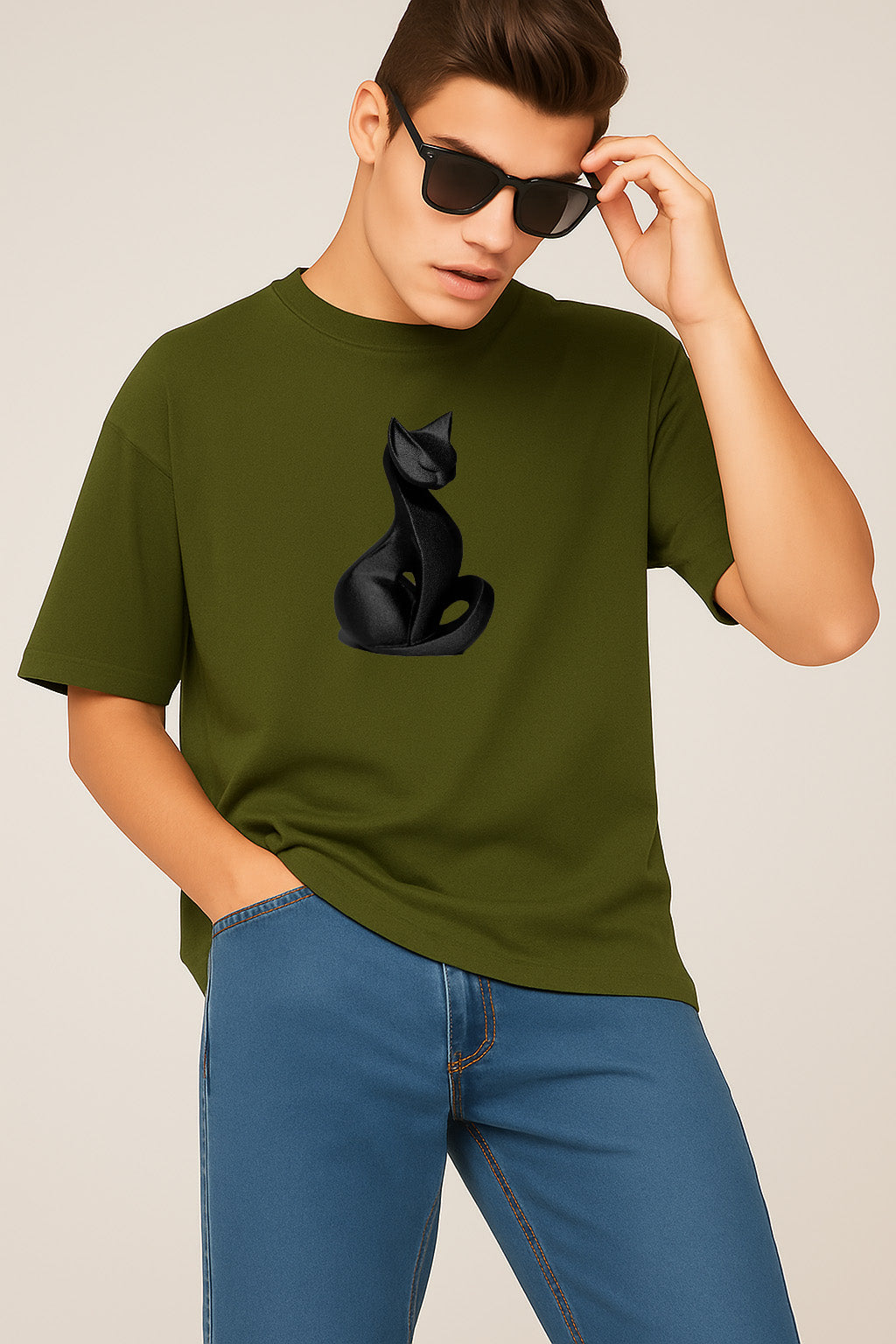 Premium Black Cat Graphic Oversized Tee