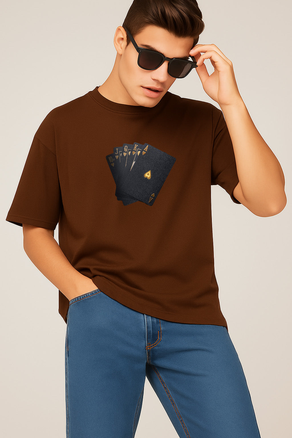Premium Royal Flush Card Graphic Oversized Tee
