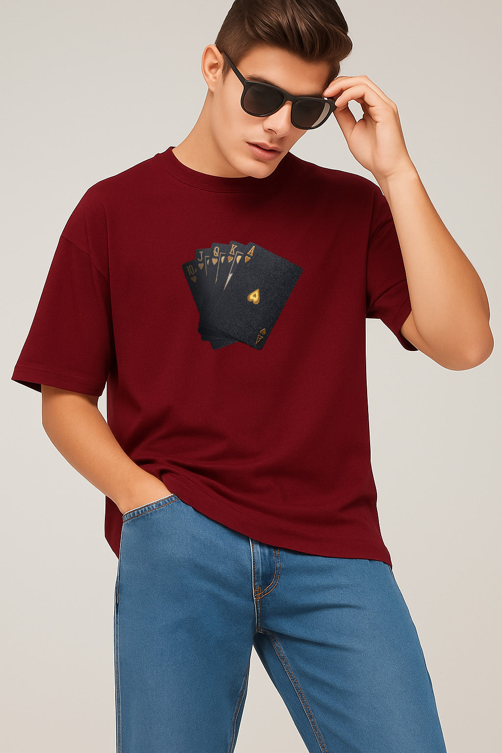 Premium Royal Flush Card Graphic Oversized Tee
