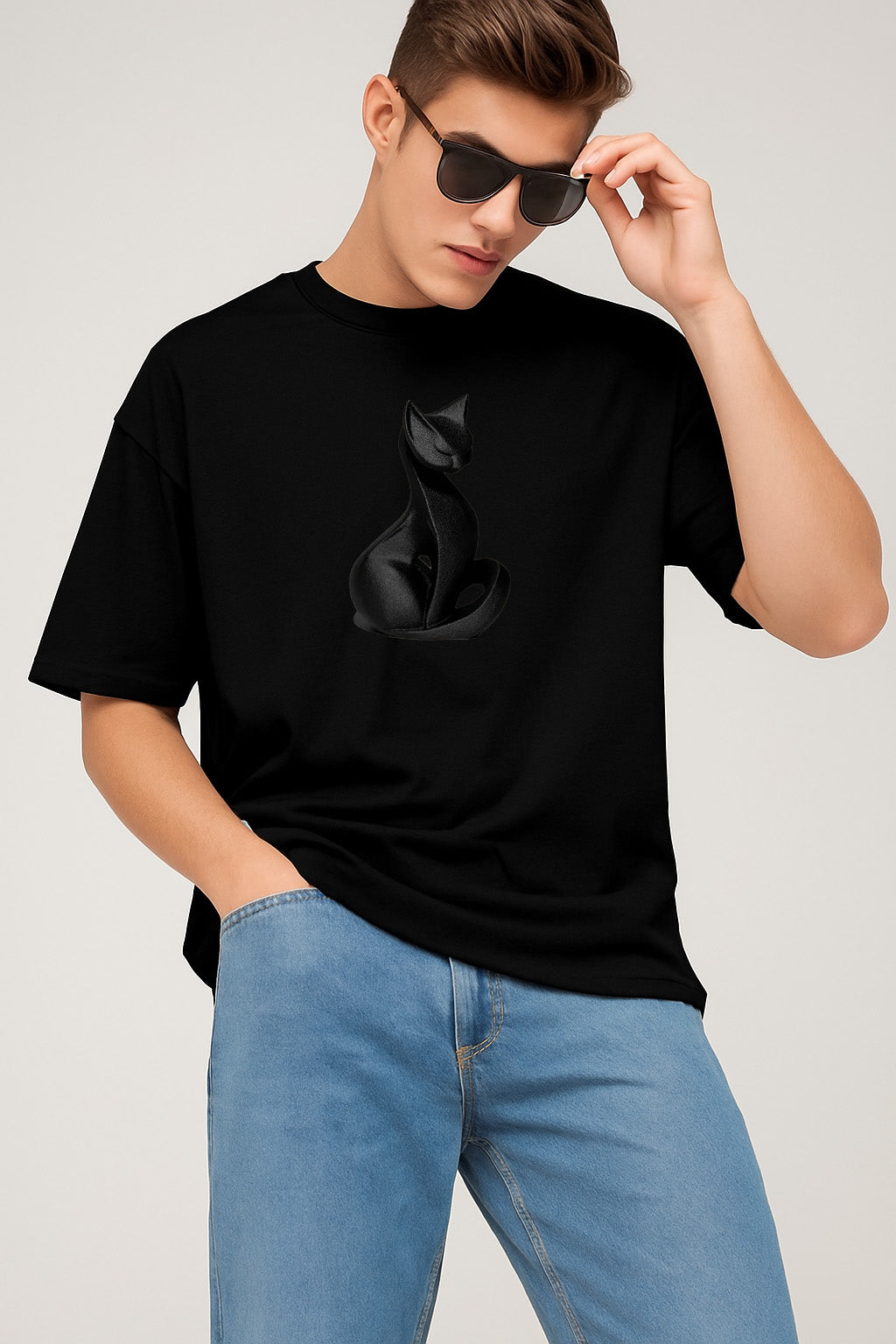 Premium Black Cat Graphic Oversized Tee
