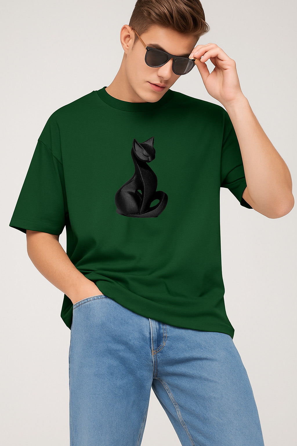 Premium Black Cat Graphic Oversized Tee