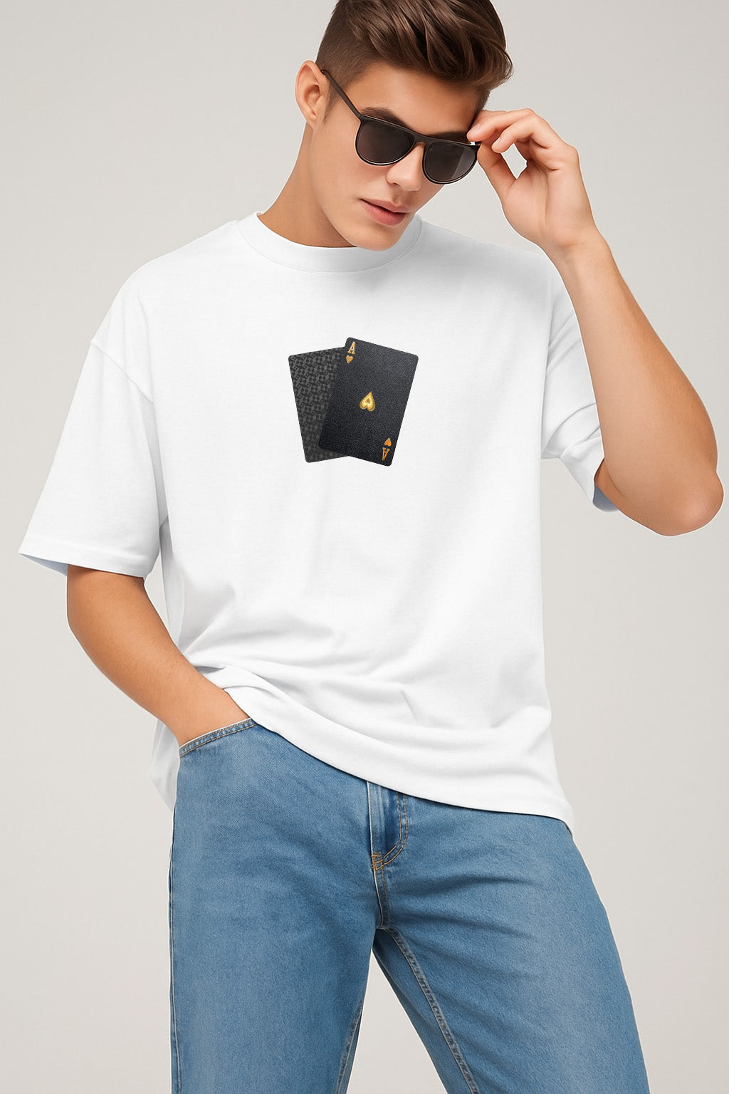 Premium Ace Pair Graphic Oversized Tee