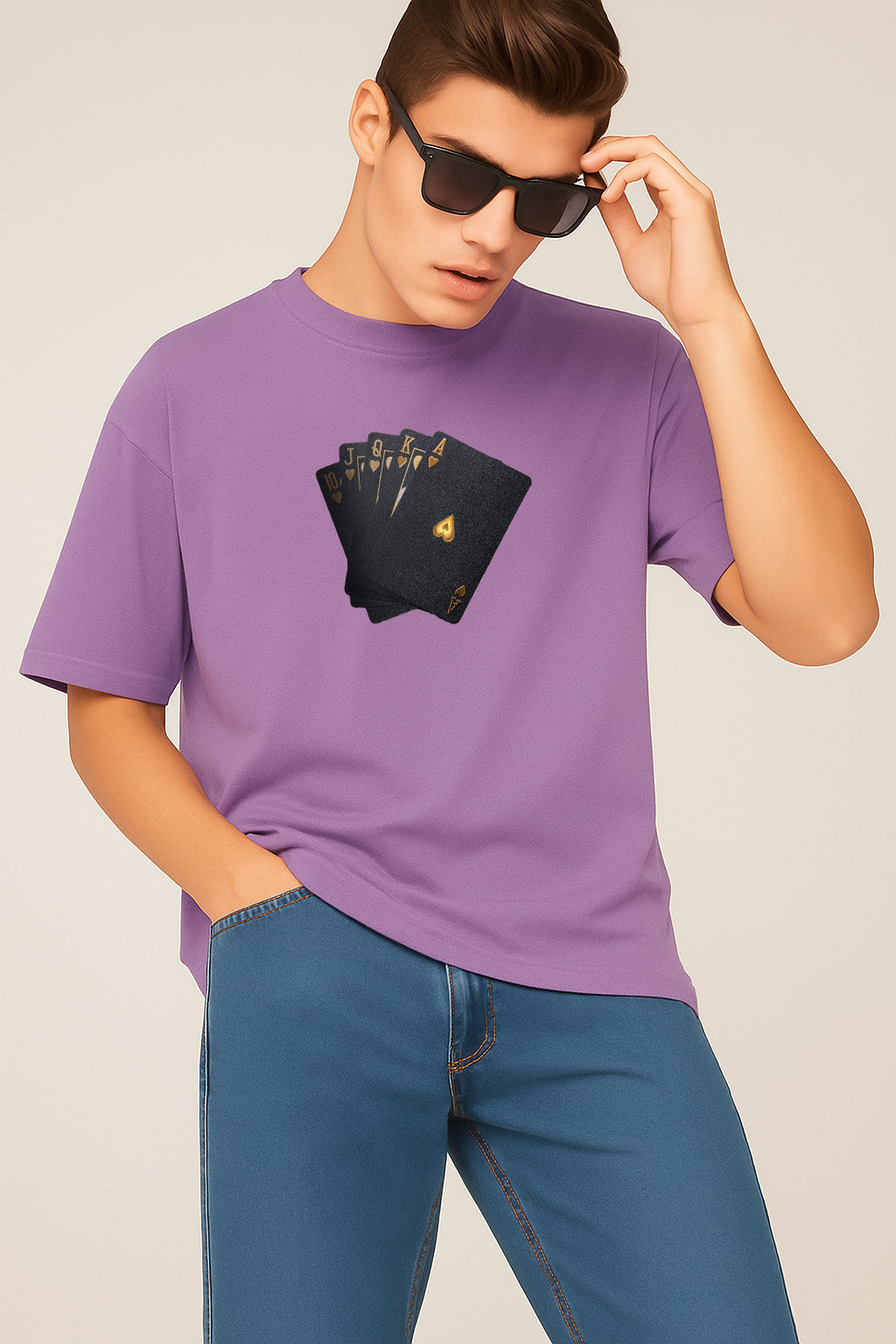 Premium Royal Flush Card Graphic Oversized Tee