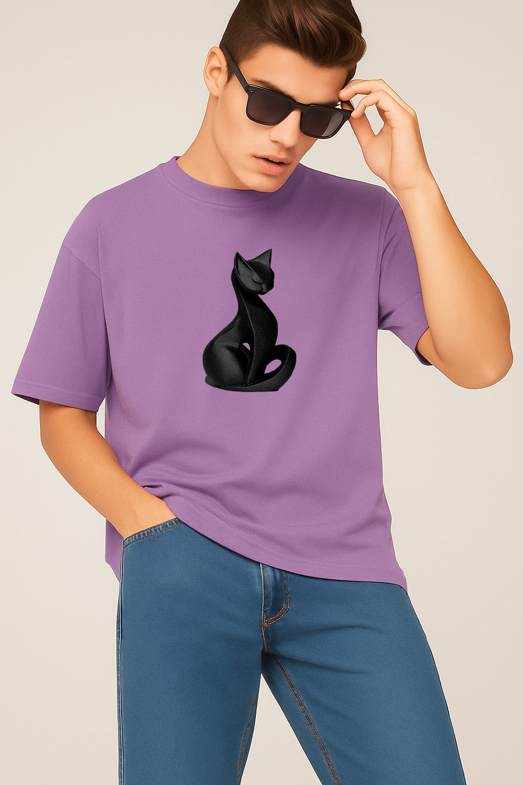 Premium Black Cat Graphic Oversized Tee