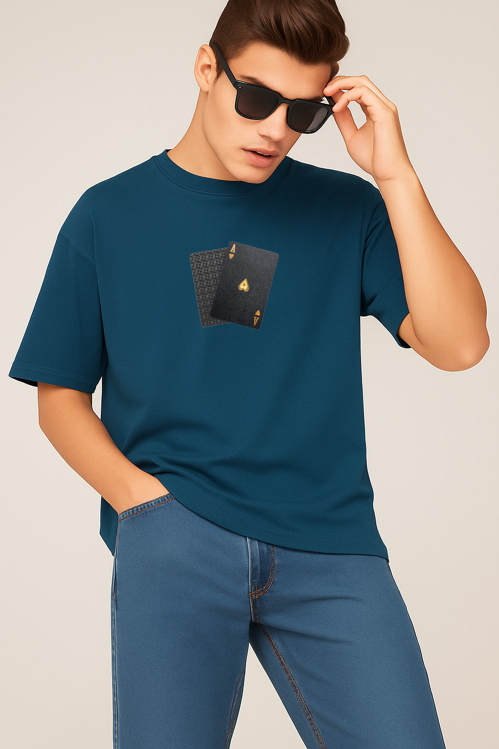 Premium Ace Pair Graphic Oversized Tee