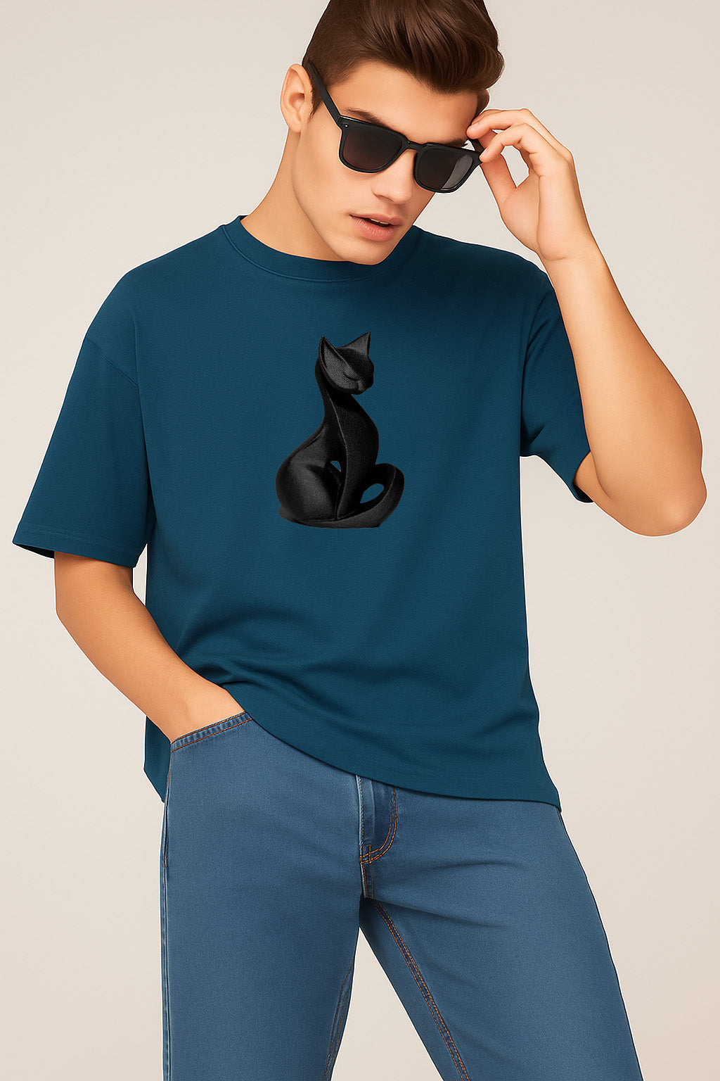 Premium Black Cat Graphic Oversized Tee