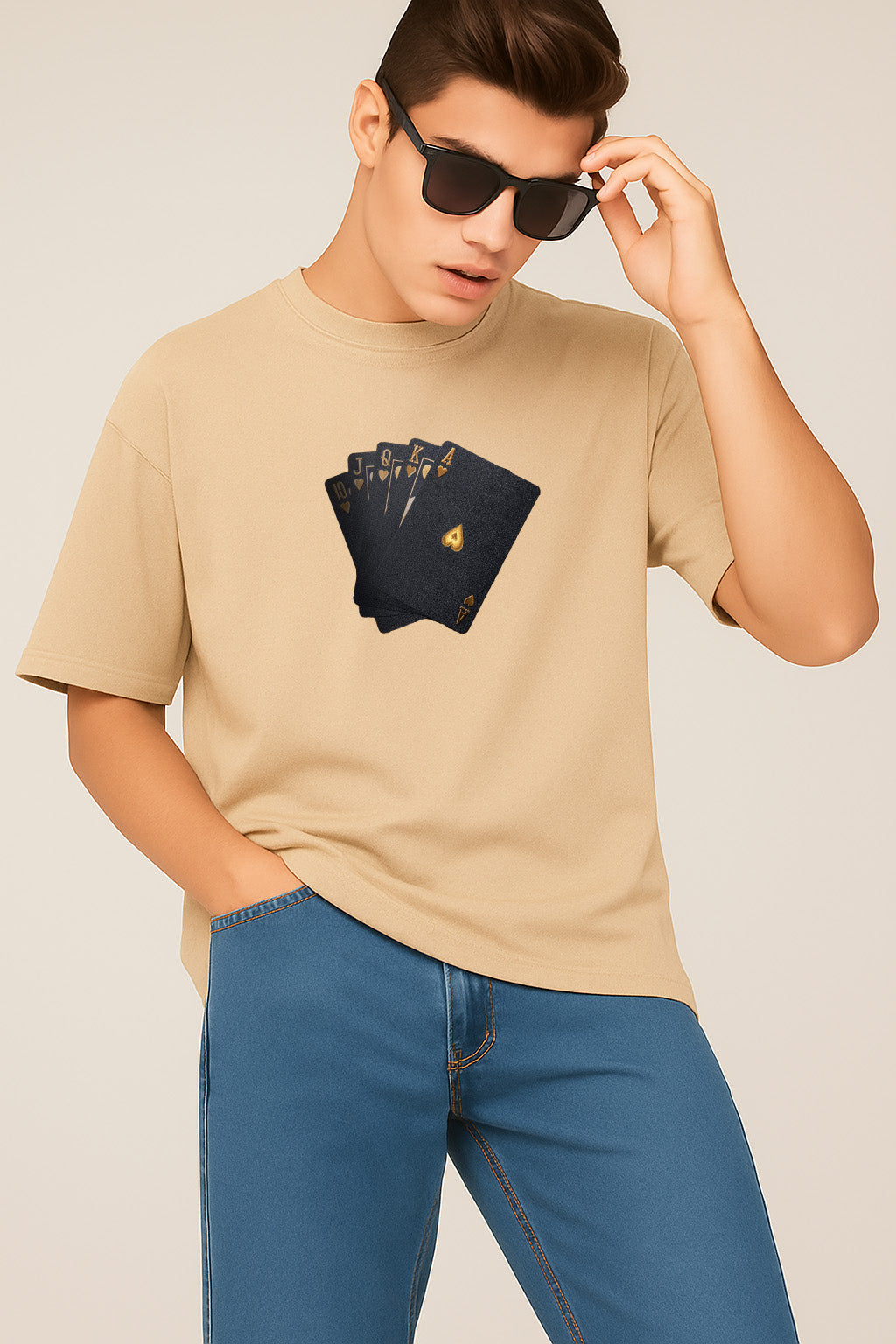 Premium Royal Flush Card Graphic Oversized Tee