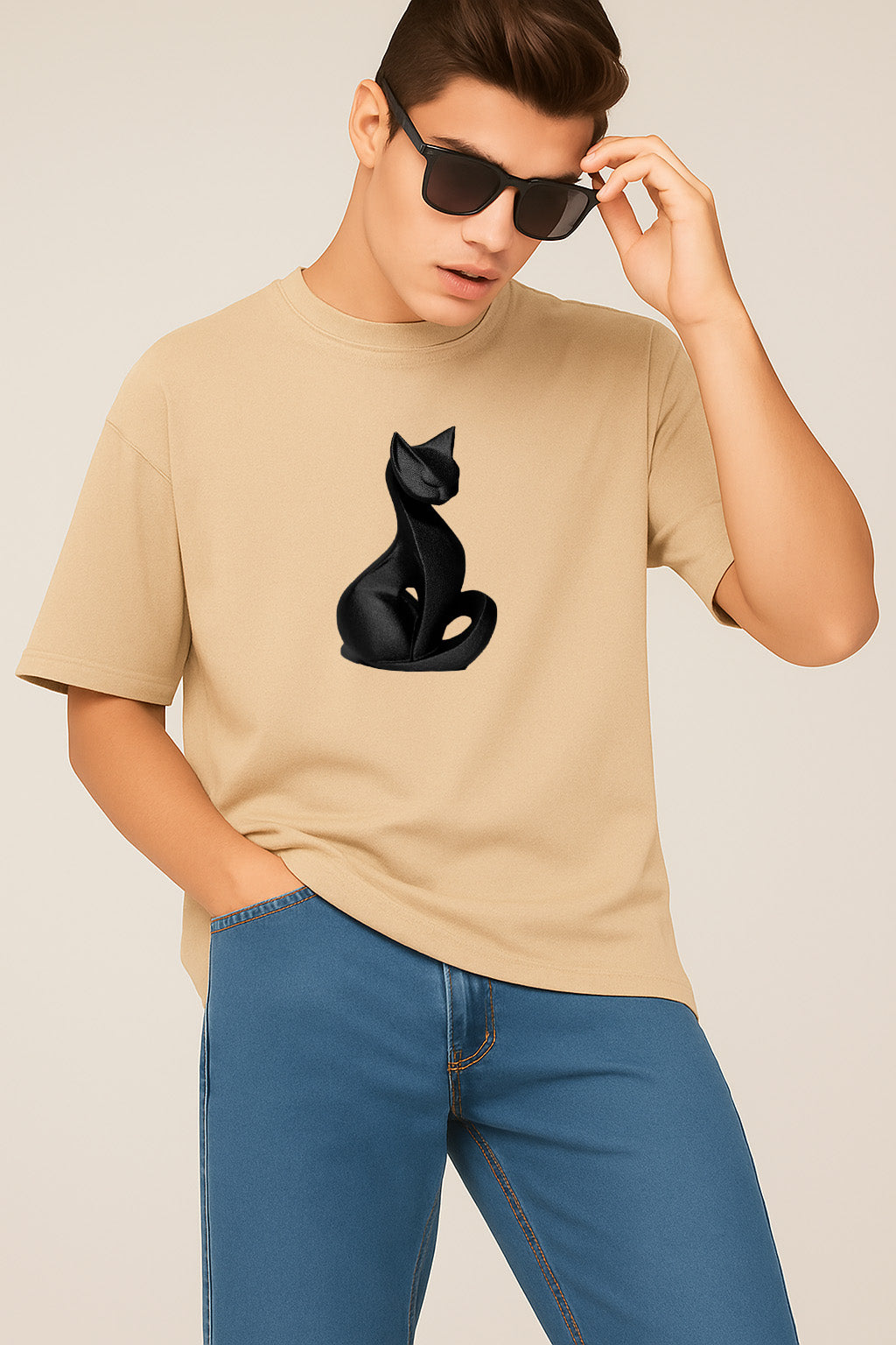 Premium Black Cat Graphic Oversized Tee