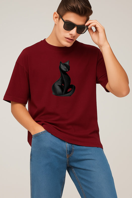 Premium Black Cat Graphic Oversized Tee