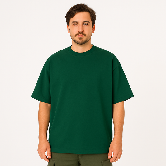 Minimalist Bottle Green Drop Shoulder Oversized T-Shirt – Unisex Streetwear