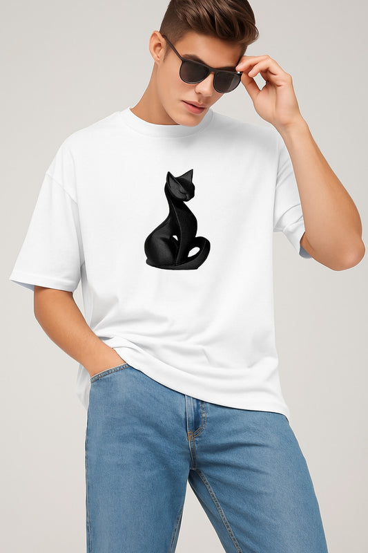 Premium Black Cat Graphic Oversized Tee